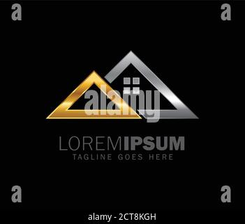 A vector illustration logo of home symbol with simple triangle with gold and silver color Stock Vector