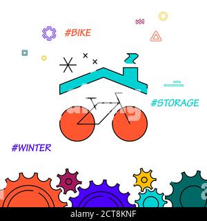 Bicycle winter storage filled line vector icon, simple illustration, related bottom border. Stock Vector
