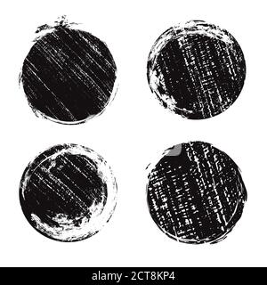 Set of round grunge banners with scratches. Ink prints. Vector element for banners, invitation cards and your design Stock Vector