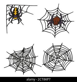 Vector set of halloweens web with spider. Spooky illustration Stock Vector