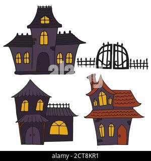 Vector set of halloweens gloomy houses. Spooky illustration Stock Vector