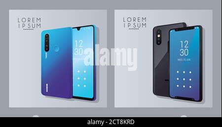four mockup smartphones devices icons vector illustration design Stock Vector