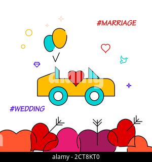 Wedding procession filled line vector icon, simple illustration, wedding related bottom border. Stock Vector