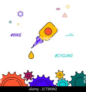 Bicycle grease filled line vector icon, simple illustration, related bottom border. Stock Vector
