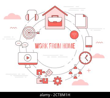 work from home concept with icon set template banner with modern orange color style Stock Vector