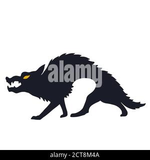 Vector set of halloweens silhouette wolf, werewolf. Spooky illustration Stock Vector