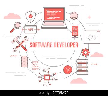 software developer concept with icon set template banner with modern orange color style Stock Vector