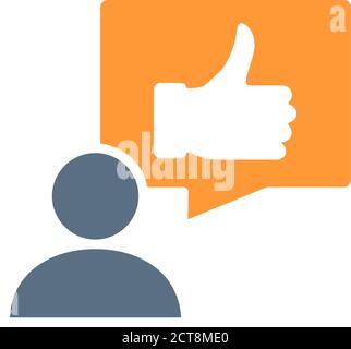 Human with thumb up in speech bubble colored icon. Like, user feedback, comment symbol Stock Vector