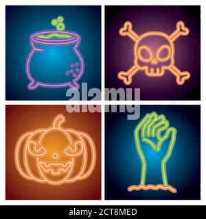 halloween neon signs with decoration Stock Vector