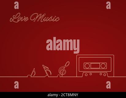 Contour Vector illustration of an old cassette and musical notes. Vector element for your creativity Stock Vector