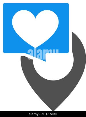 Location of lovely place colored icon. Speech bubble with heatr, like, rating symbol Stock Vector