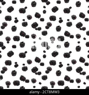 Falling Bramble Seamless pattern. Fresh Falling blackberry seamless pattern. Pattern with fresh wild berries isolated on white background. Stock Photo