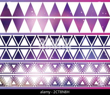 Set of cosmic geometric seamless borders. Vector ethnic pattern for your creativity Stock Vector