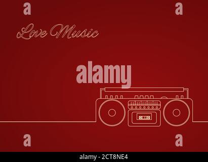 Contour vector illustration of an old cassette recorder. Vector element for your creativity Stock Vector