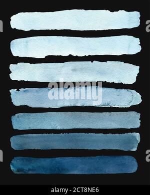 Set of blue gradient watercolor samples. Vector graphic. Stock Vector