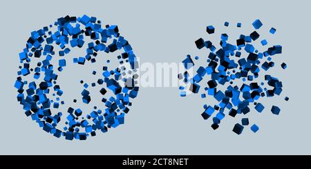 Set of colorful cube shapes explosion splashes isolated on gray Stock Vector