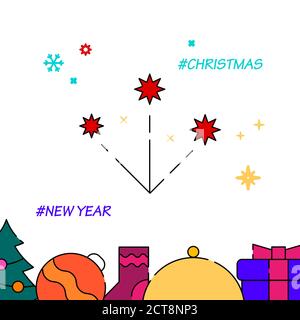 Festive fireworks filled line vector icon, simple illustration, New Year, Christmas related bottom border. Stock Vector