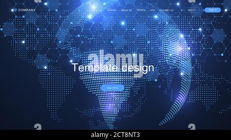 Website template design. Asbtract background with World map point and lines composition concept of global business. Internet technology. Modern Stock Vector