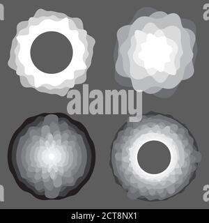 Set of round frames and elements of the landscape. Mountain top view. Origami element Stock Vector