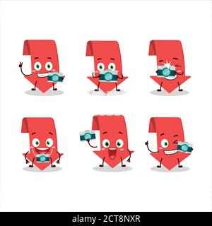 Photographer profession emoticon with arrow down cartoon character Stock Vector