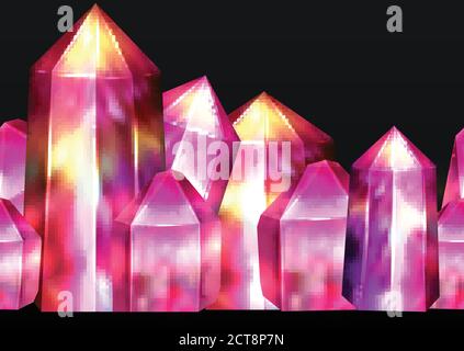 Seamless border of realistic gemstone amethyst. The object is separate from the background. Vector element for frame and your creativity Stock Vector