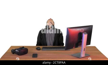Upset gamer expressing disappointment watching online game on wh Stock Photo