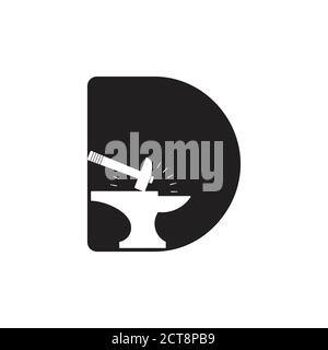 letter d spark iron hammer blacksmith symbol logo vector Stock Vector