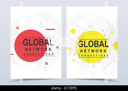 Business vector templates for a4 cover, brochure, flyer, booklet, magazine, annual report. Global network connection background. World map point and Stock Vector