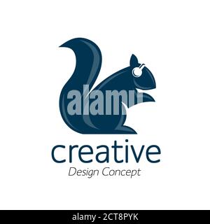 squirrel with headphones vector flat musical logo template Stock Vector