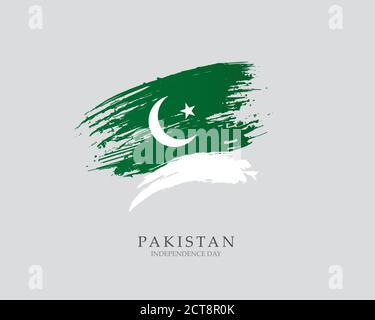 Flag of Pakistan Brush strokes drawn by hand Vector illustration on white background Independence Day Stock Vector
