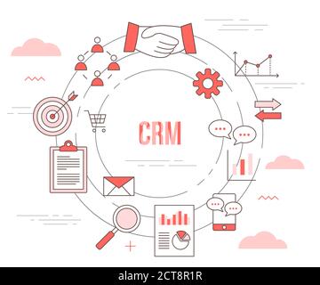 crm customer relationship management concept with icon set template banner with modern orange color style Stock Vector