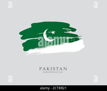 Flag of Pakistan Brush strokes drawn by hand Vector illustration on white background Independence Day Stock Vector