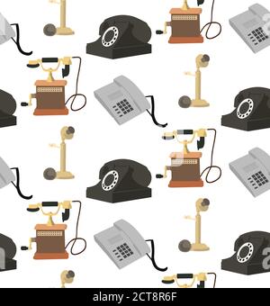 Seamless texture with old and new phones. Background objects. Communication. Vector background for wraps, wallpaper, backgrounds for websites and your Stock Vector
