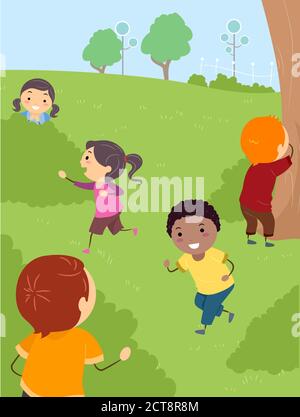 Vector illustration cartoon of children playing hide and seek in the park.  Stock Vector