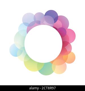 Round frame with festive multicolored confetti and place for text. Gradient bokeh. Vector template for greeting cards, invitation cards and your creat Stock Vector