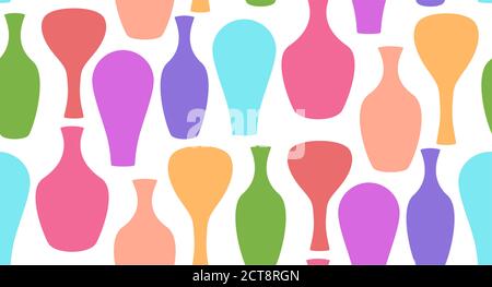 Seamless texture with decorative multicolored vases. Vector background for your creativity Stock Vector