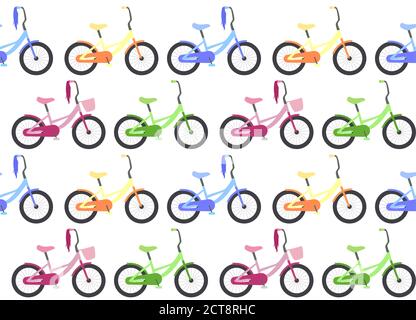 Seamless texture with children's bicycles in a row. Vector background for your creativity Stock Vector