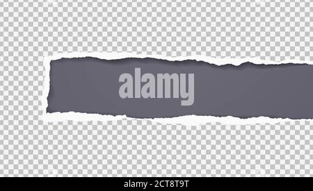 Piece of torn, ripped distressed dark gray paper with soft shadow is on ...