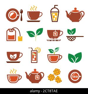 Black tea and ice tea vector icons set - brown color design set Stock Vector