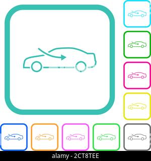 car airflow adjustment external vivid colored flat icons in curved borders on white background Stock Vector