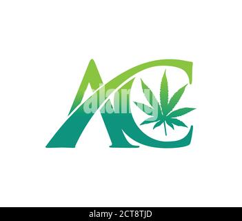 A vector illustration of AC and hemp leaf monogram initial letter logo in green color shade Stock Vector