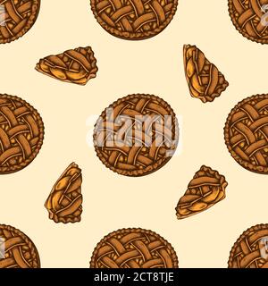 Seamless pattern with hand drawn colored apple pie stock illustration Stock Vector