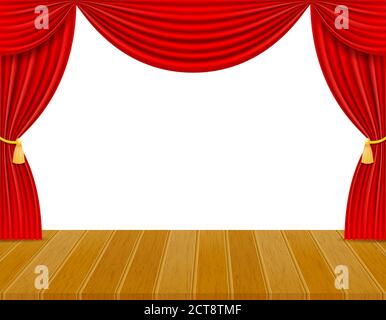 theater stage in the hall with red curtains vector illustration isolated on white background Stock Vector