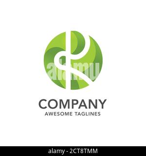 circle green leaf with hidden letter r logo vector concept, creative initial letter r with leaf logo vector Stock Vector