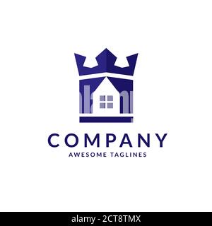 royal house logo with house image as the center part of a crown, Crown house logo design, Luxurious mansion with a crown symbol Stock Vector