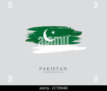 Flag of Pakistan Brush strokes drawn by hand Vector illustration on white background Independence Day Stock Vector
