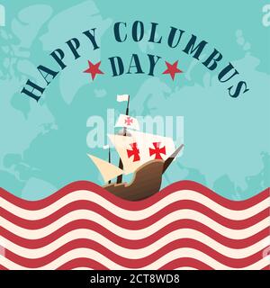 Happy Columbus Day on Map Cartoon Colored Clipart Stock Vector Image ...