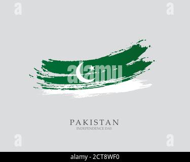 Flag of Pakistan Brush strokes drawn by hand Vector illustration on white background Independence Day Stock Vector