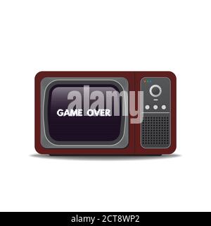 Old vintage TV-set. Game over glitch text on tv screen. Realistic retro tube TV with shadows. Template for game over and tv. Stock Vector