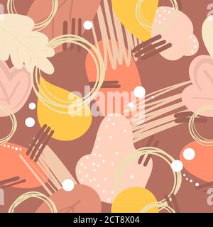 Abstract modern autumn pattern. Vector illustration. Autumn hand drawn brawn yellow  beige leaves Stock Vector